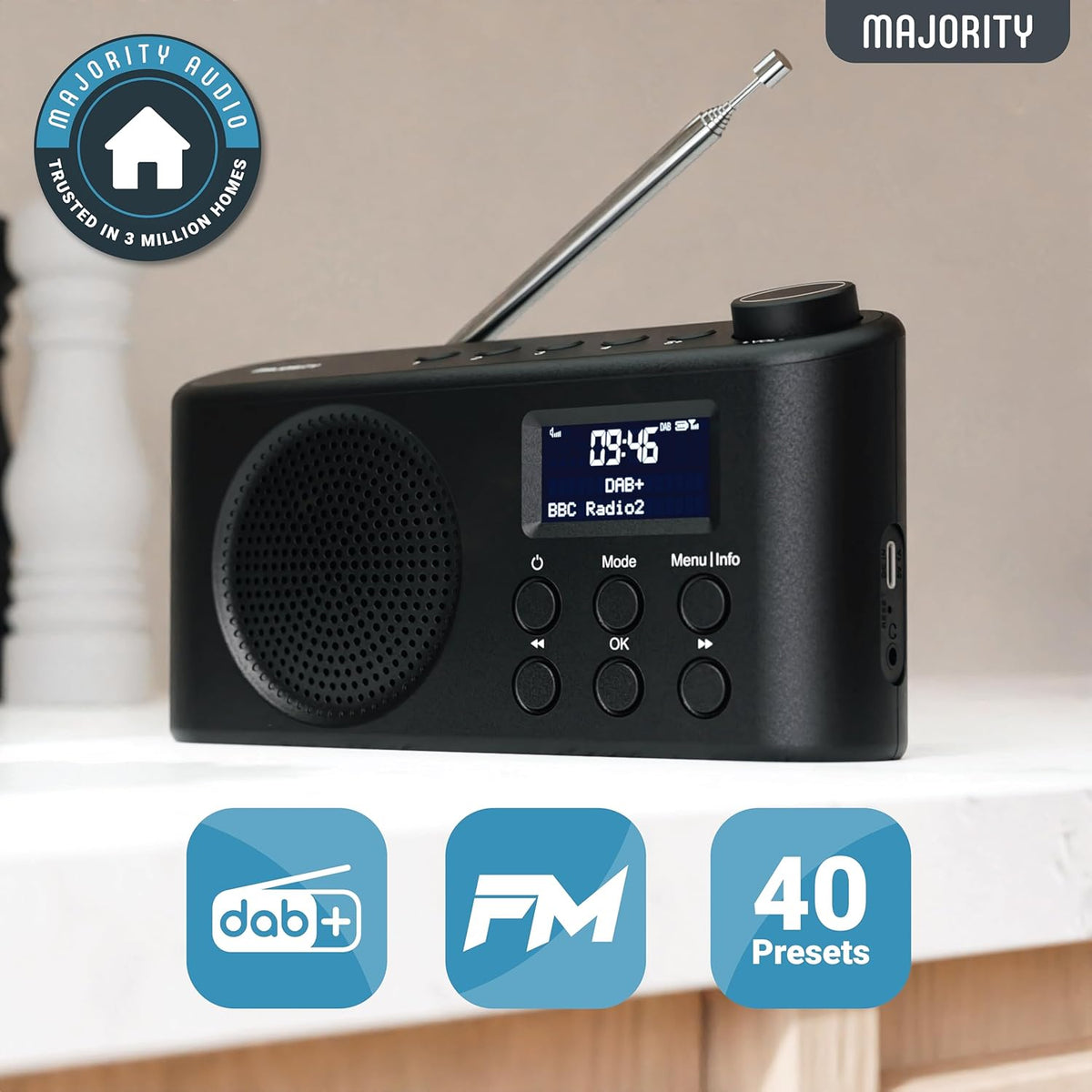 Majority Tragbares DAB+ Radio mit Bluetooth & USB-C & Akku elektroniktrade Switzerland