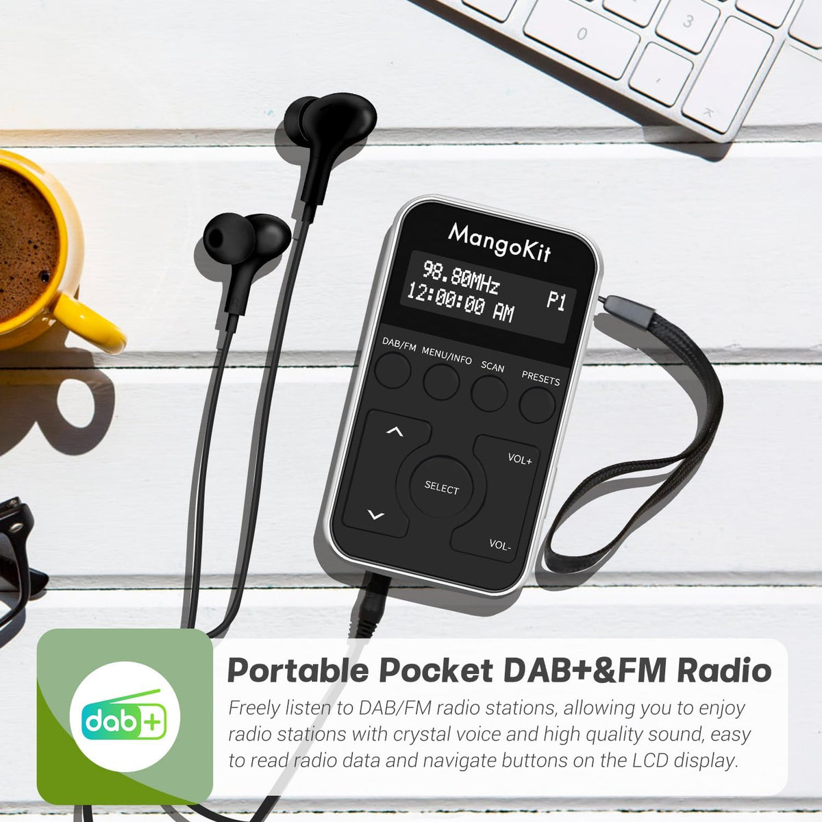 MangoKit Tragbares Mini Taschen FM/ DAB+ Radio mit Kopfhörern und Akkubetrieb elektroniktrade Switzerland