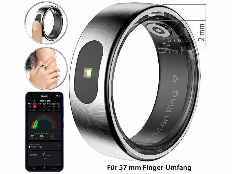 newgen medicals Fitnesstracker-Ring, Touch-Bedienung, Herzfrequenz, SpO2, 5 ATM, Gr.57 elektroniktrade Switzerland