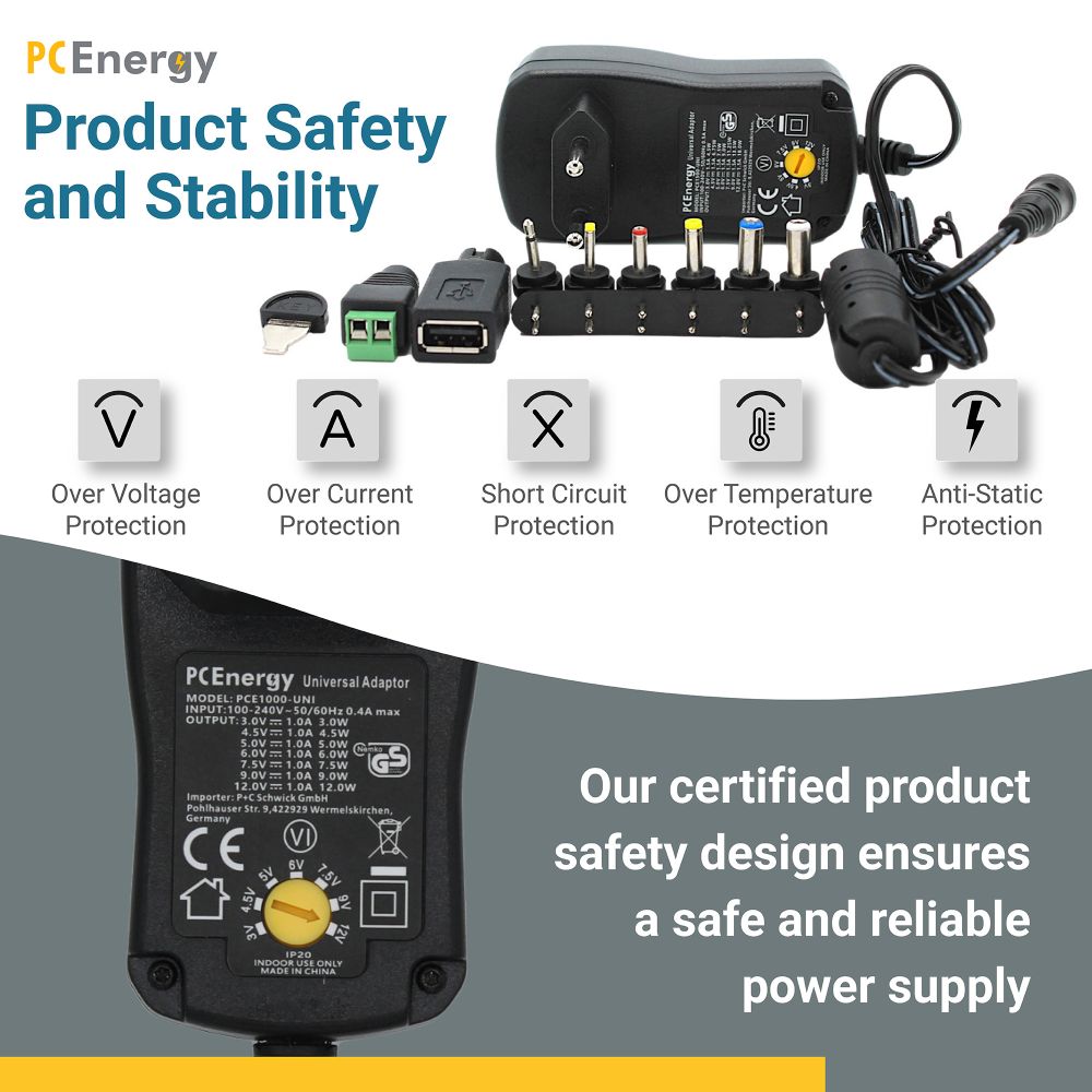 PCEnergy PCE1500-UNI Universal Netzteil; 3-12V; 1,5A; 18W Elektroniktrade Switzerland
