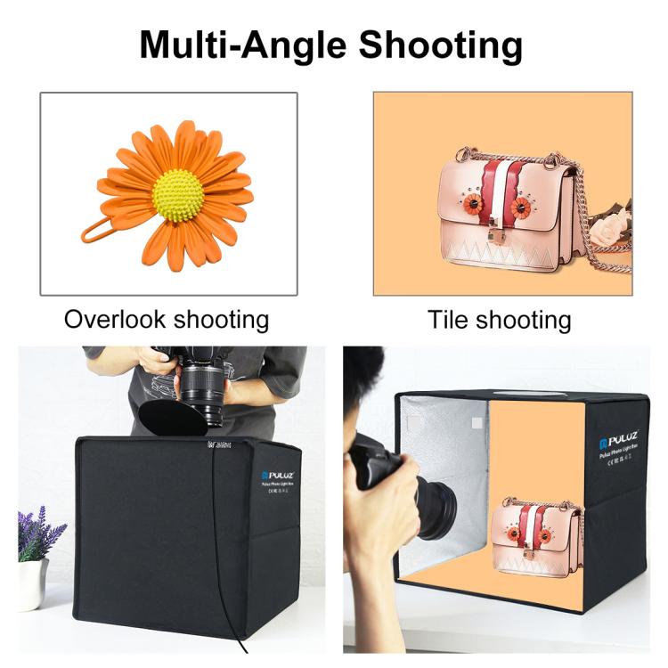 PULUZ PULUZ 30 cm faltbares, hohes 97 CRI-Ringlicht, Fotobeleuchtung, Studio-Aufnahmezelt, Box-Set mit 6 Hintergrundfarben (Schwarz, Weiß, Orange, Rot, Grün, Blau), aufgeklappte Größe: 30 cm x 30 cm x 30 cm, 30cm Box Black elektroniktrade