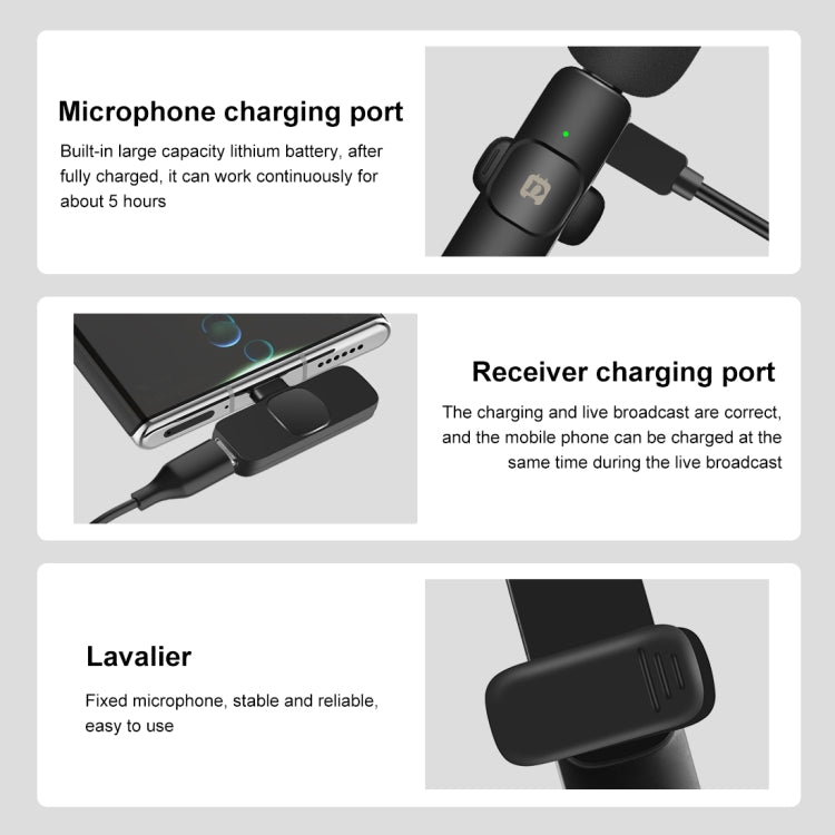 PULUZ PULUZ kabellose Lavalier-Reverb-Mikrofone mit Rauschunterdrückung für Typ-C-Telefone, Typ-C-Empfänger und Dual-Mikrofone, Type-C Receiver and Dual Microphones elektroniktrade Switzerland