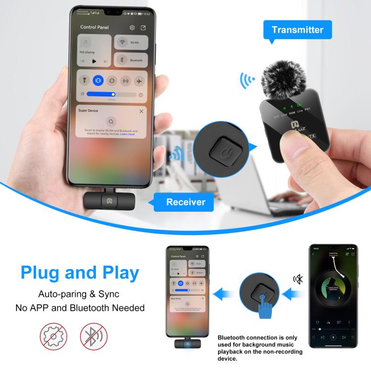 PULUZ PULUZ Kabelloses Lavalier-Mikrofon für Typ-C-Telefone, Typ-C-Empfänger und Dual-Mikrofone, Type-C 2 TX + 1 RX Elektroniktrade Switzerland