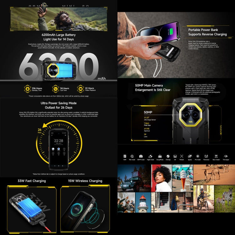 Ulefone Ulefone Armor Mini 20, Nachtsicht, 8 GB + 256 GB, IP68/IP69K, 4,7 Zoll Android 14, 4G, NFC, OTG elektroniktrade Switzerland