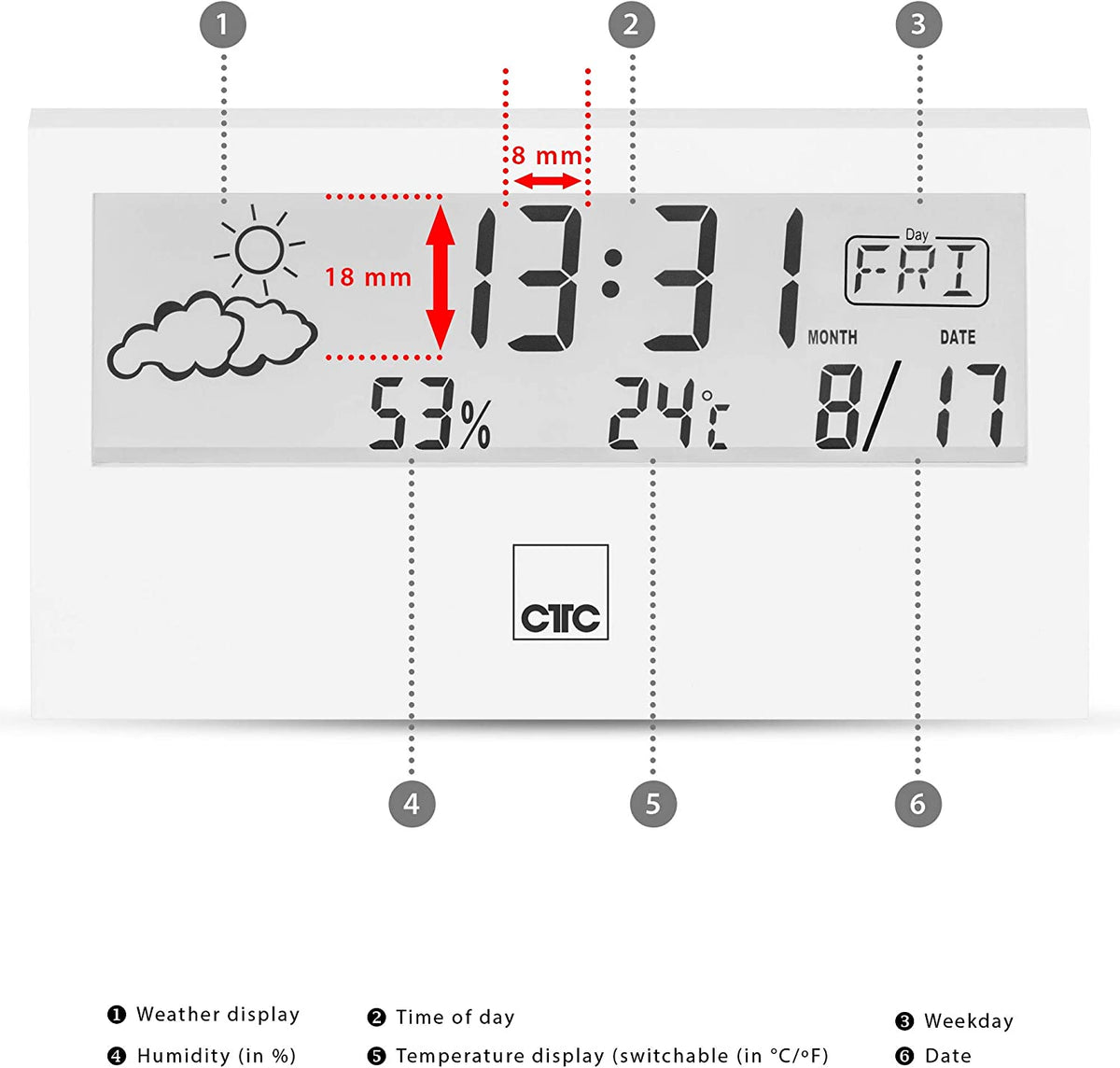 Clatronic CTC Wetterstation mit Uhr WSU 7022 Weiß elektroniktrade Switzerland