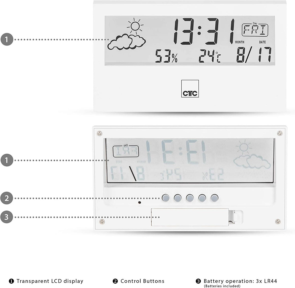 Clatronic CTC Wetterstation mit Uhr WSU 7022 Weiß Elektroniktrade Switzerland