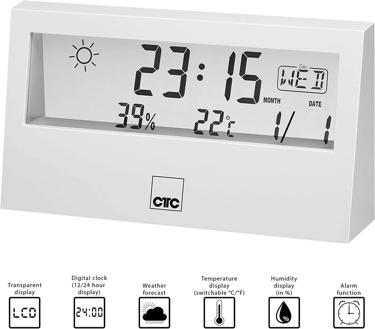 Clatronic CTC Wetterstation mit Uhr WSU 7022 Weiß elektroniktrade Switzerland