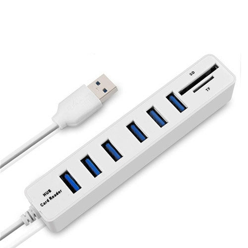 Elektroniktrade Multi USB 2.0 Hub USB Splitter Hochgeschwindigkeit 6 Ports mit TF SD Kartenleser (weiß) Elektroniktrade Switzerland
