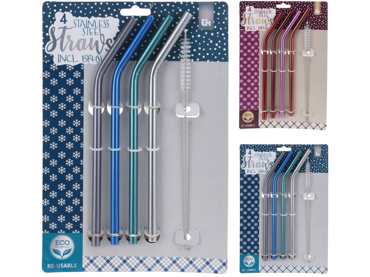 Elektroniktrade Trinkhalme / Strohhalme Edelstahl 4er-Pack, Länge 21,0 cm + Bürste elektroniktrade Switzerland