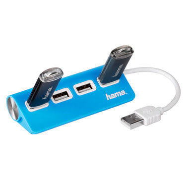 HAMA USB-Hub 4in1, bus powered 4-fach Verteiler blau, mit Topside Sockets, zum Anschluss an PC, Notebook, Laptop elektroniktrade Switzerland